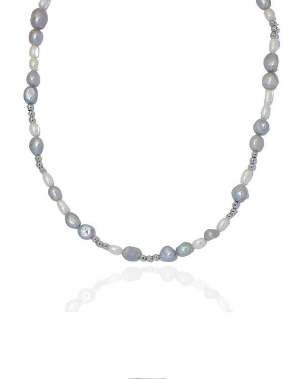 Men's Pearl Necklace with White Gold Beads