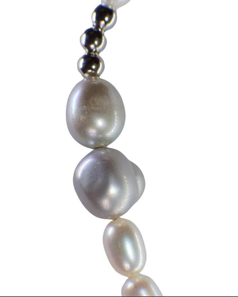 Men's Pearl Necklace with White Gold Beads