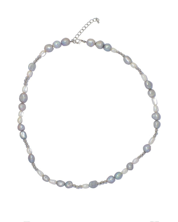 Men's Pearl Necklace with White Gold Beads