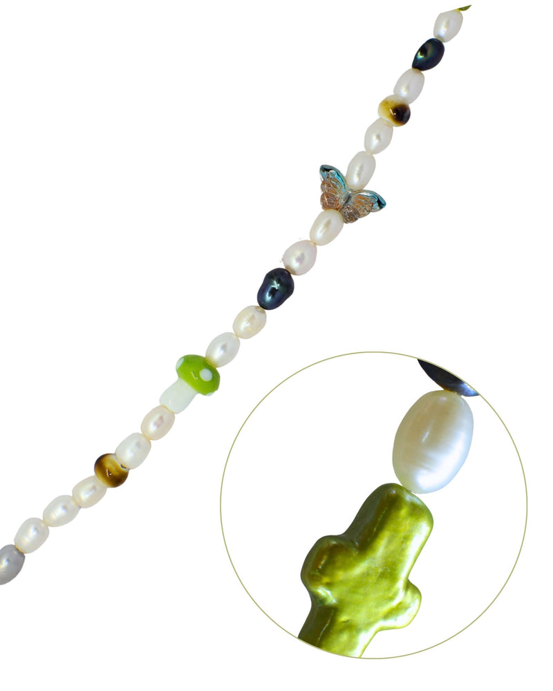 Men's Pearl Bracelet with Green Cross