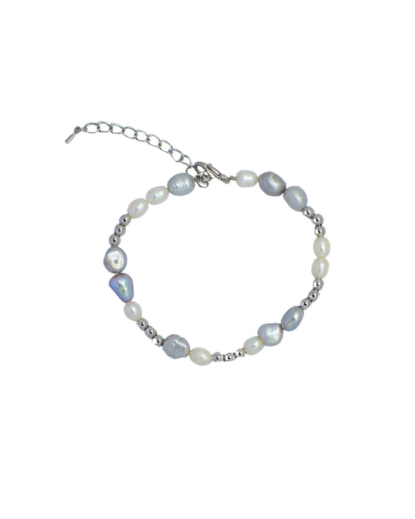 Men's Pearl Bracelet with White Gold Beads