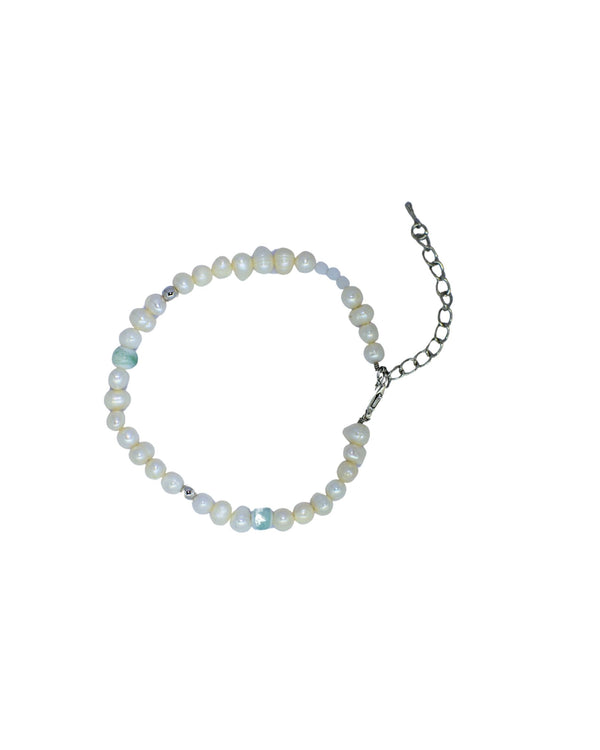 Men's Pearl Bracelet with Blue Ceramic