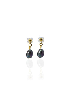 Single Black Baroque Earrings