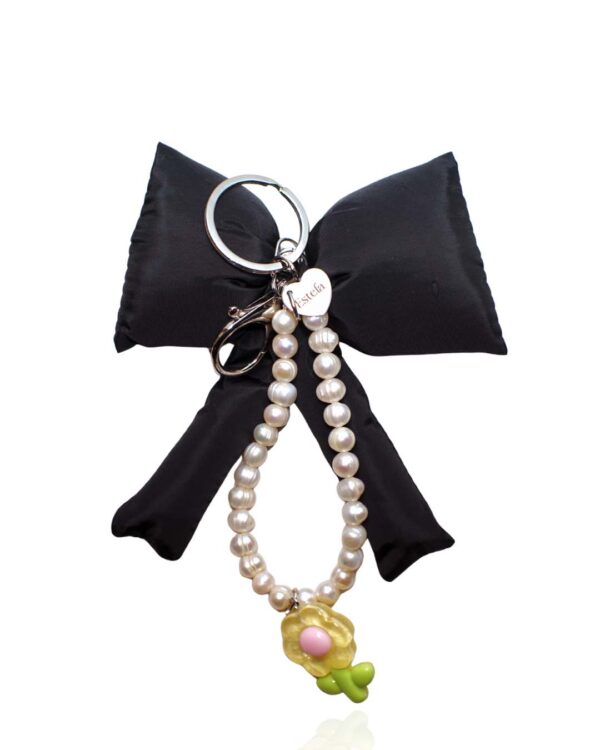 Large black bow with pearl & charm drop