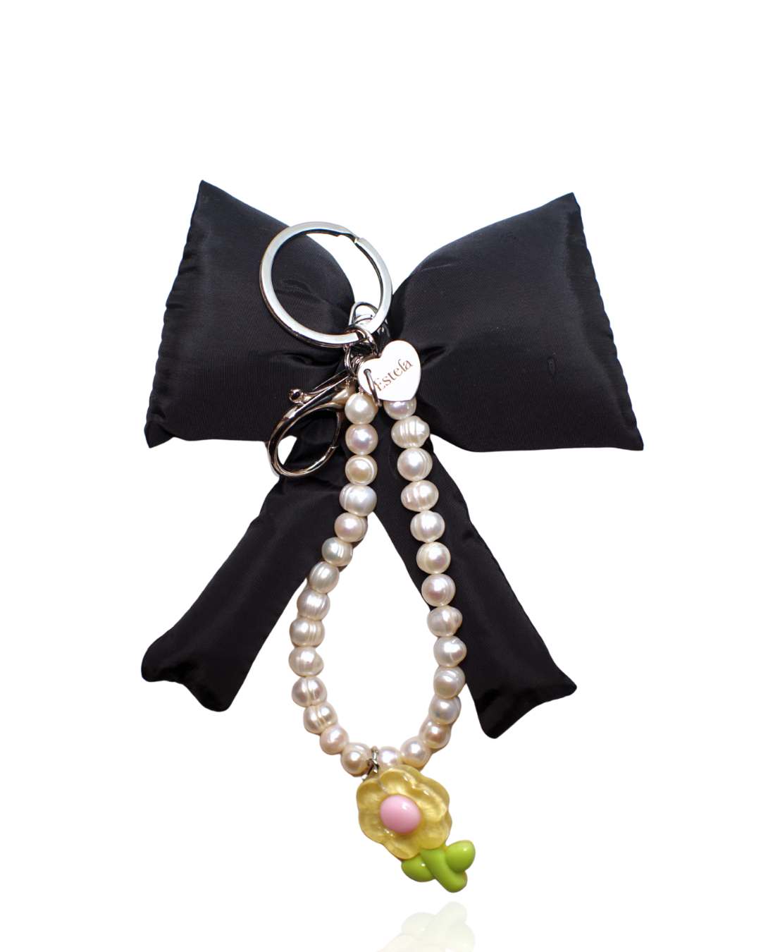 Large black bow with pearl & charm drop