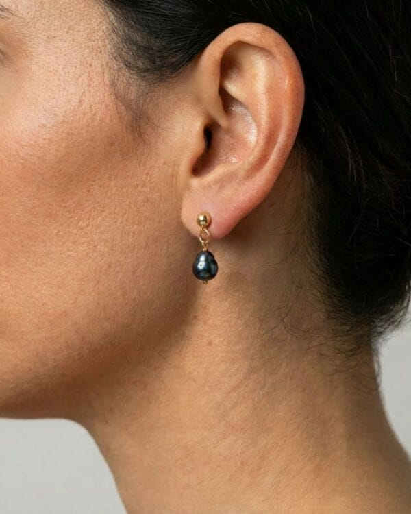 Single Black Baroque Earrings