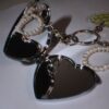 Keychain with pearl bow and heart mirror charm