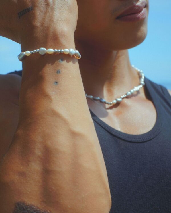 Men’s Pearl Bracelet with White Gold Beads