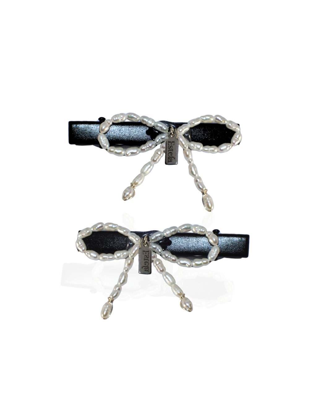 Set of 2 hair clips with freshwater pearl bows