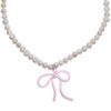 Pearl necklace with pink bow charm
