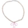 Pearl necklace with pink bow charm