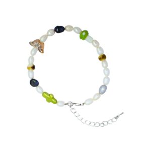 Men’s Pearl Bracelet with Green Cross