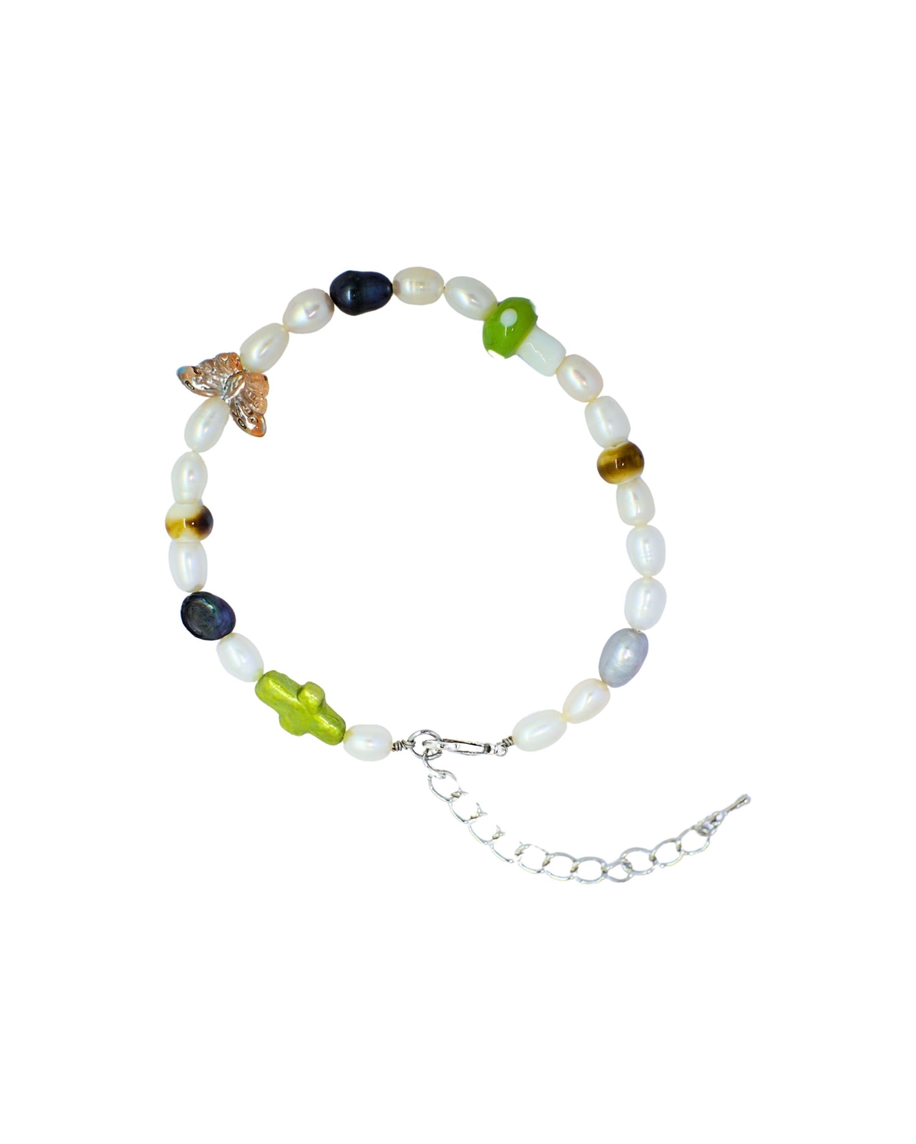 Men’s Pearl Bracelet with Green Cross